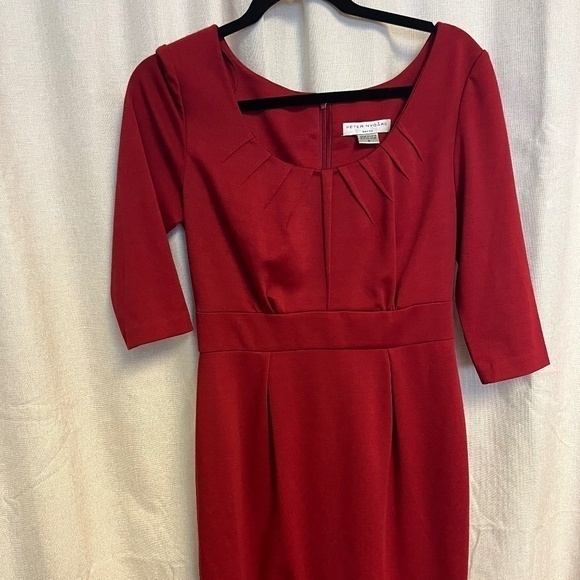 Vibrant Red 3/4 Sleeve Rehearsal Dinner Classic Mini Dress By Peter Nygard 10